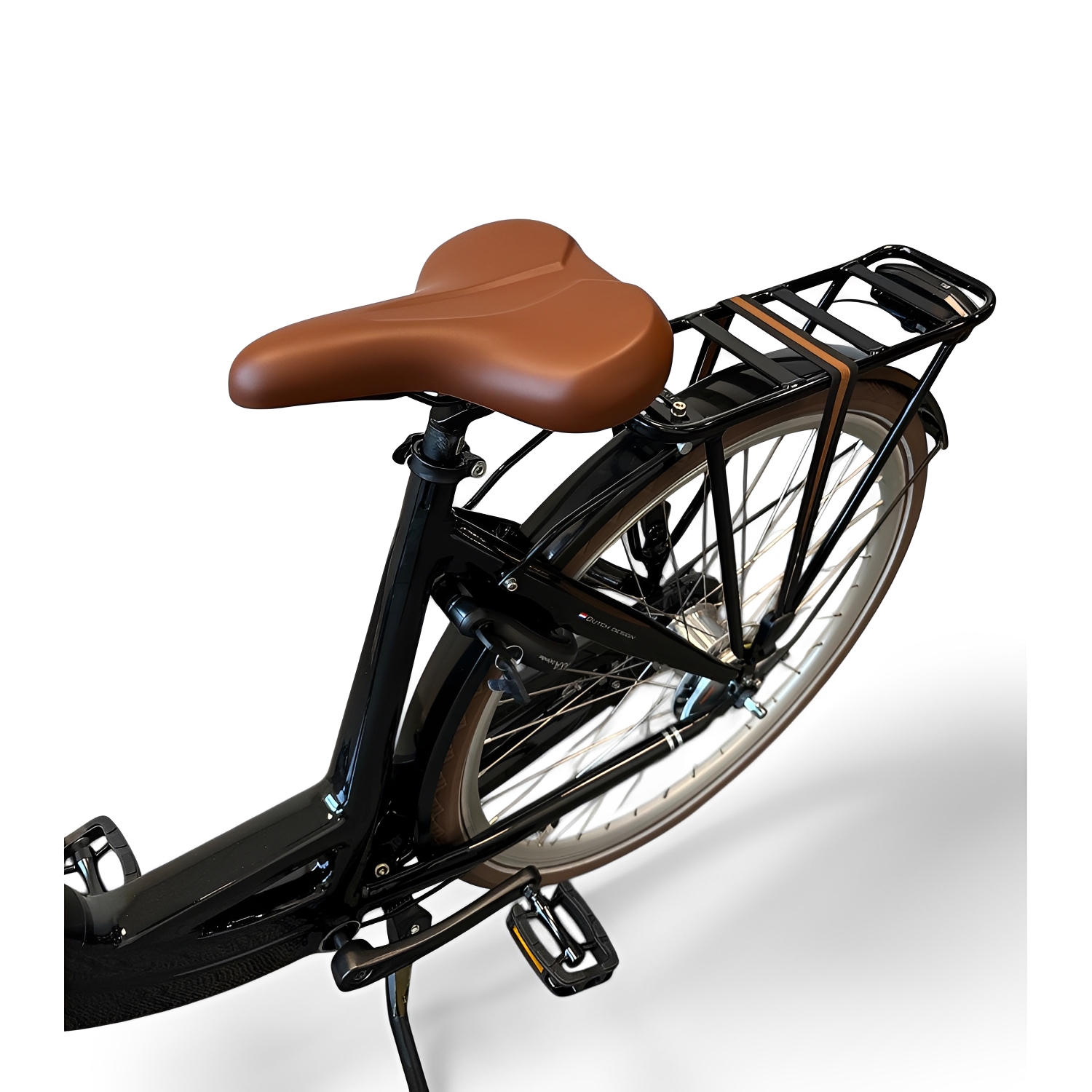 Vogue Mestengo Voorwielmotor Elektrische Fiets Glans Zwart met Bruine Accenten - 51cm - AE-trading