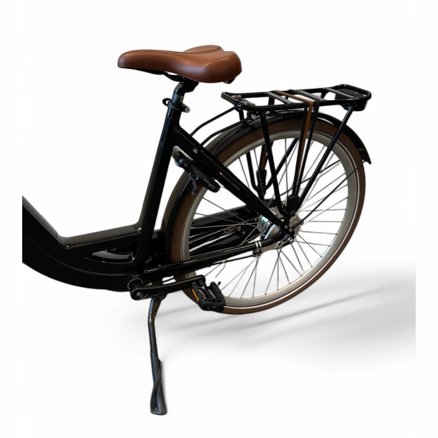 Vogue Mestengo Voorwielmotor Elektrische Fiets Glans Zwart met Bruine Accenten - 51cm - AE-trading