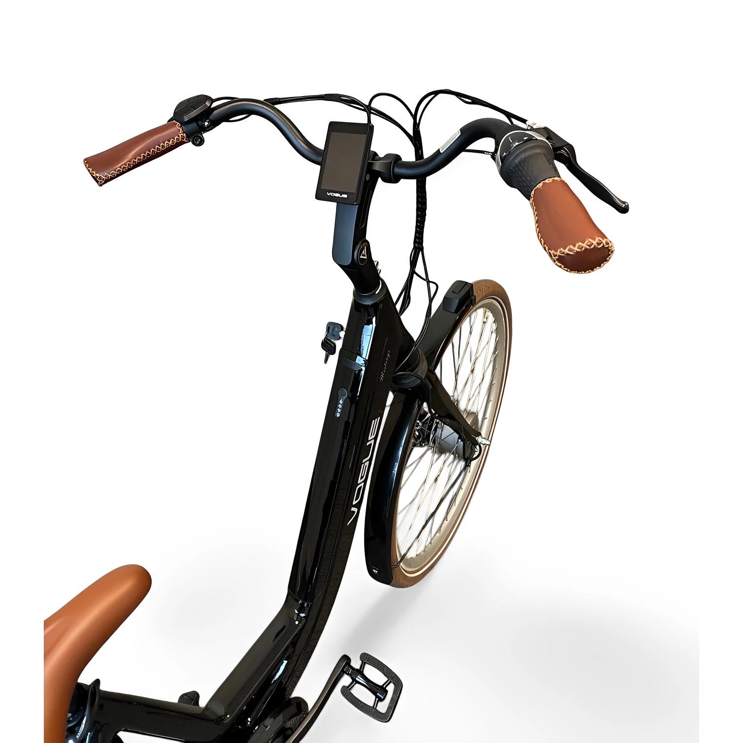 Vogue Mestengo Voorwielmotor Elektrische Fiets Glans Zwart met Bruine Accenten - 51cm - AE-trading