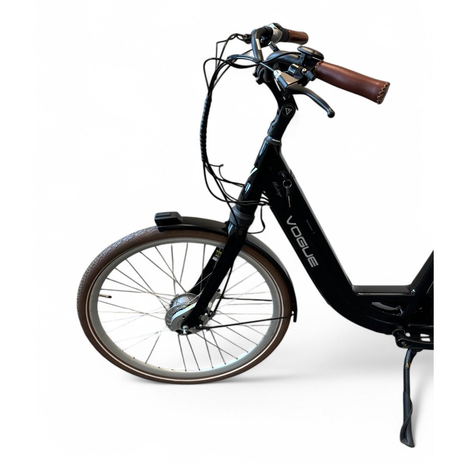 Vogue Mestengo Voorwielmotor Elektrische Fiets Glans Zwart met Bruine Accenten - 51cm - AE-trading