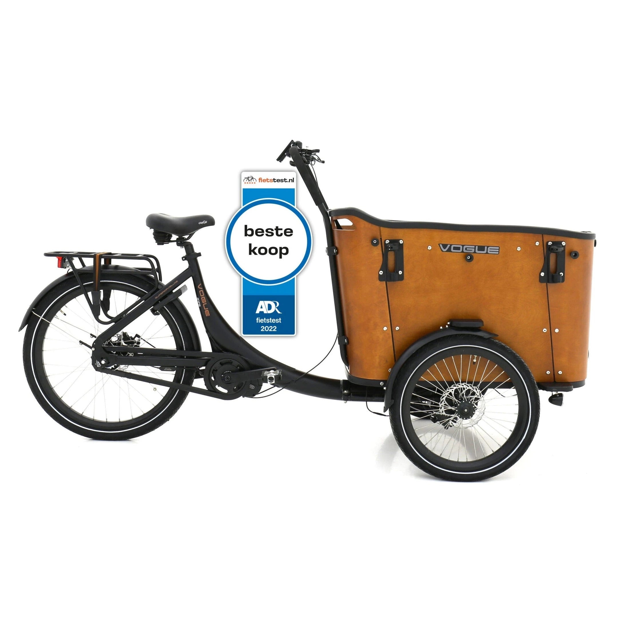 Vogue Superior Deluxe – Mat Zwart / Bruin – Elektrische Bakfiets – Ananda M81 – 80 Nm – 15 Ah - AE-trading