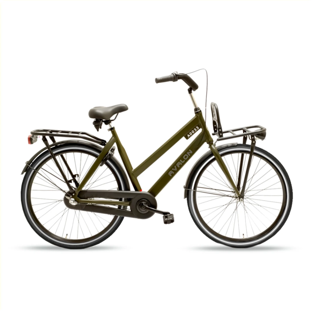 Avalon Style D54cm. Kleur: Legergroen. Uitvoering: Shimano R3/Remnaaf. Met oa: Aluminium frame, Rodi G13 velgen, zwarte G13 spaken, CST banden, Hesling xcero kettingkast, THUN trapas en crankstel, alu achterdrager,ART slot, inclusief voordrager, Made ... - AE-trading