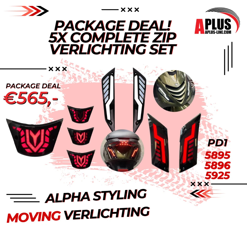 Package Deal 5 X Knipperlichtset Alpha Voorzijde Passend Op Zip + 5 X Knipperlichtset Alpha Achterzijde Passend Op Zip + 5 X Achterlicht Alpha Moving Passend Op Piaggio Zip (5895 + 5896 + 5925) - AE-trading