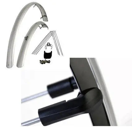 Eurofender Rapido spatborden set 28", zilver. Voor en achter.46mm breed, OR type kunsstof, Rapido - AE-trading
