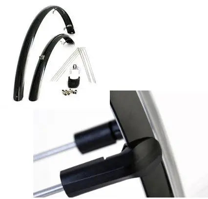 Eurofender Rapido spatborden set 28", zwart. Voor en achter, 46mm breed. OR type kunsstof - AE-trading
