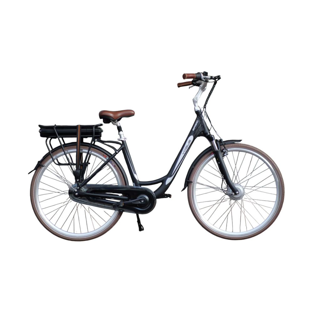 Vogue Basic N3 elektrische fiets met lage instap in mat zwart met bruine accenten