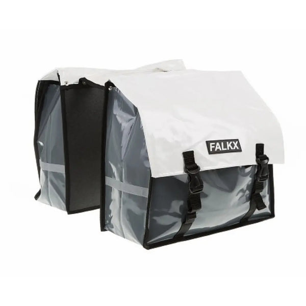 FALKX White Bull tas dubbel Bisonyl wit-grijs. afmeting: (2x) 39x34.5x17.5cm. Totaal inhoud 45L - AE-trading
