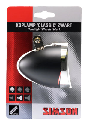 Simson LED Batterijkoplamp Classic Zwart met Chroom AE-trading