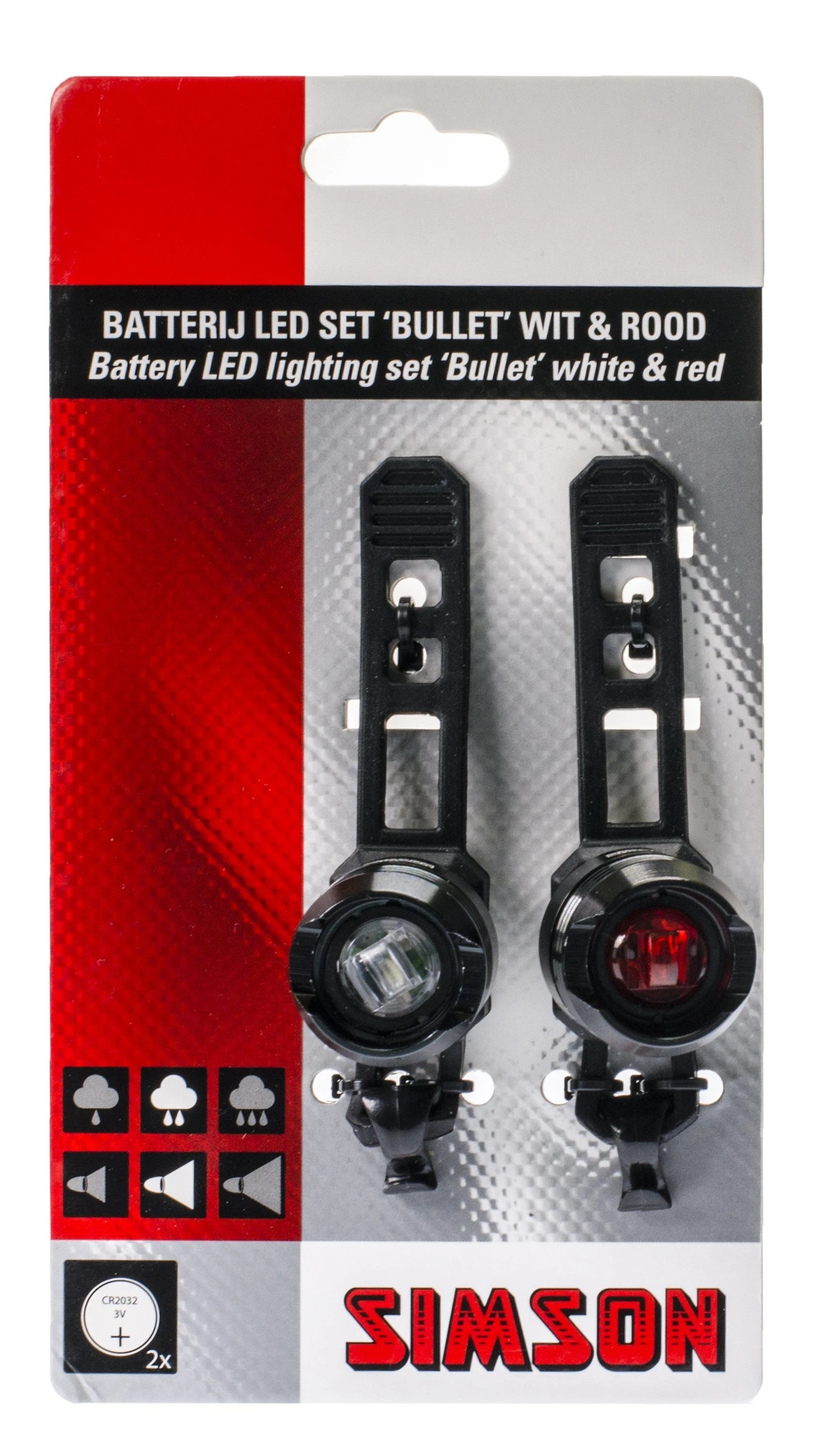 Simson LED Batterij Verlichtingsset "Bullet" met 1 LED, 2.5 LUX Voorlicht en 1.5 LUX Achterlicht AE-trading