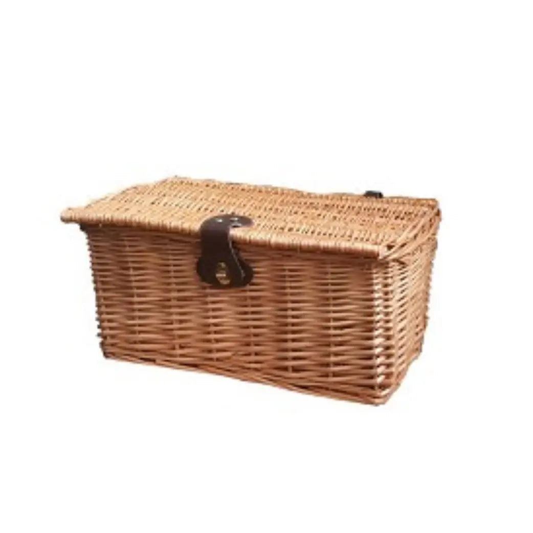 Rotan Fietsmand Medium Bruin 48x36x26 cm - 44L Inhoud - Met Deksel en Gesp Sluiting AE-trading