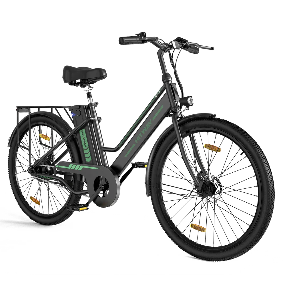 Hitway BK8S Elektrische Fiets 26 Inch 2,45" City E-bike Zwart Groen AE-trading