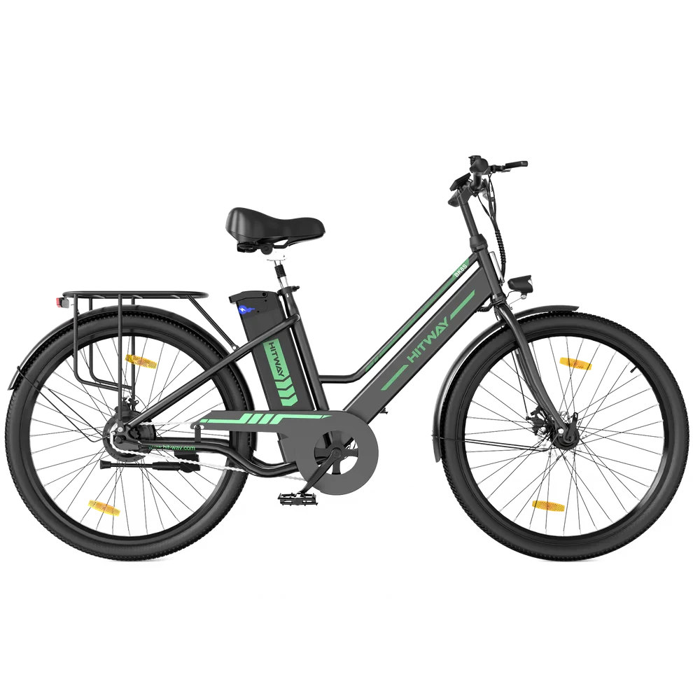 Hitway BK8S Elektrische Fiets 26 Inch 2,45" City E-bike Zwart Groen AE-trading