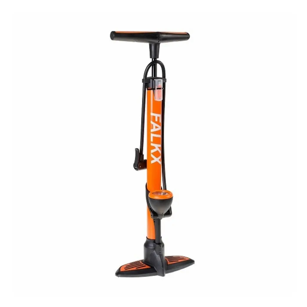 FALKX Oranje Fietspomp met Drukmeter en Aluminium Behuizing, Geschikt voor Alle Ventielen AE-trading