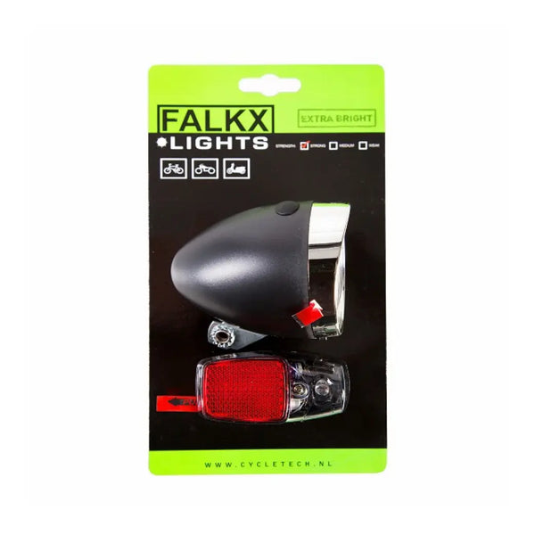 FALKX Sun Set II LED verlichting set . Koplamp +en spatbord achterlicht (hangverpakking). - AE-trading