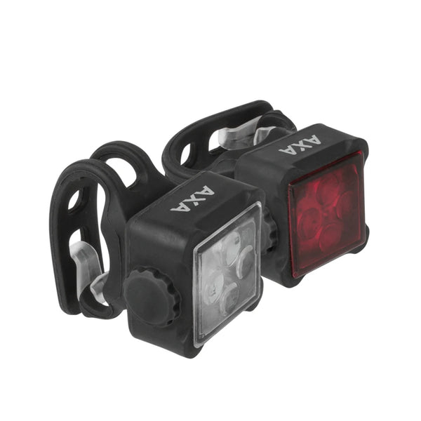 Axa Niteline 44-R is een set van voor- en achterlicht die beide USB oplaadbaar zijn montage dmv rubberen bandjes (hangverpakking) - AE-trading