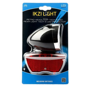 Ikzilight verlichtingsset voor en achter, batterij. zwarte 3 LED koplamp en 5 LED achterlicht. Montage afstand 80mm. incl. batterijen (hangverpakking) - AE-trading