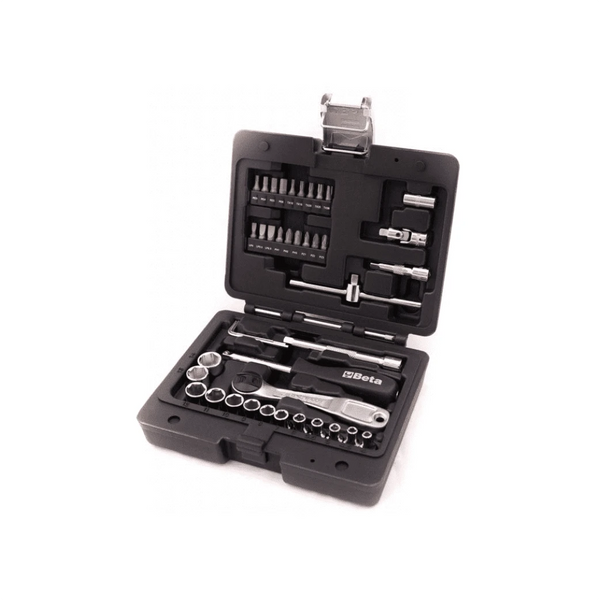 Beta Easy Dopsleutelset 1/4" 42 delig. Assortiment van 13 zeskant dopsleutels, 7 toebehoren, 18 bits en 4 haakse stiftsleutels - AE-trading