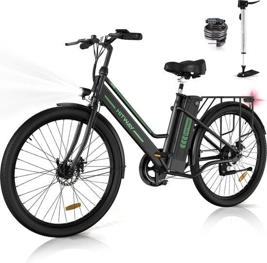 Hitway BK8S Elektrische Fiets 26 Inch 2,45" City E-bike Zwart Groen AE-trading