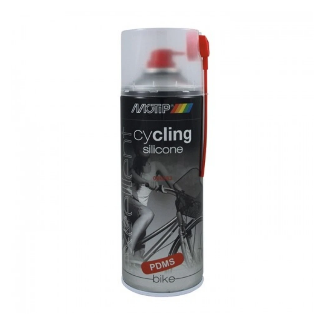 Motip Cycling Silicone spray 400ml. Voor het smeren en beschermen van kunststof en gelakte onderdelen. Waterafstotend, vochtverdringend en bestand tegen weersinvloeden. AE-trading