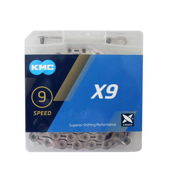KMC ketting X9 Zilver 1/2x11/128, 114L,9-speed. pin lengte 6.6mm - AE-trading