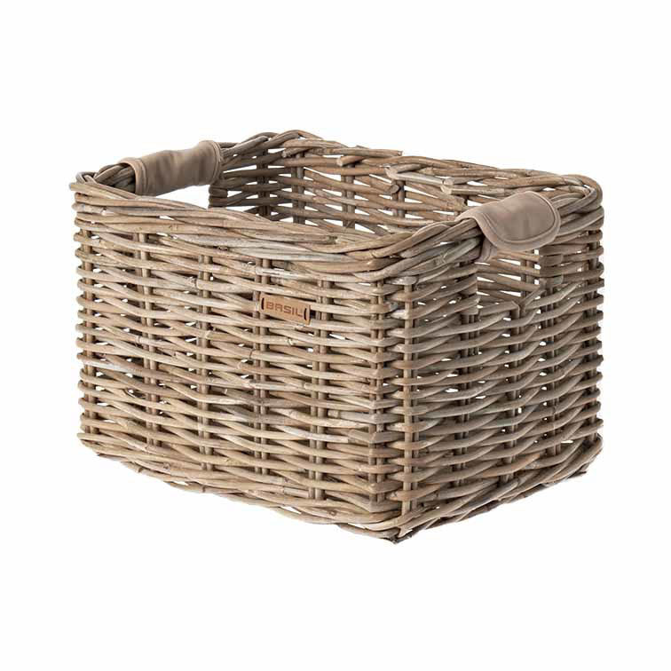 Stijlvolle Basil Dorset Medium Fietsmand - Grijs Rotan, 39x27x25cm, Exclusief Bevestigingsmateriaal, Natuurlijke Variaties AE-trading