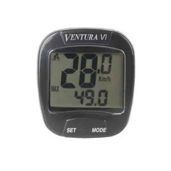 Ventura fietscomputer VI, bekabeld. 6 Functies: huidige snelheid, dagelijkse kilometerstand, totale kilometer, reistijd,Auto start/stop, scan modus (hangverpakking) - AE-trading