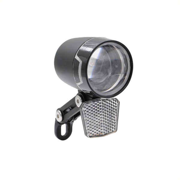 FALKX Round LED koplamp zwart, Aluminium. geschikt voor E-Bike 6V-48V, 60 Lux, waterproof, incl reflector (hangverpakking). CE/ECE/StVZO Gekeurd. - AE-trading
