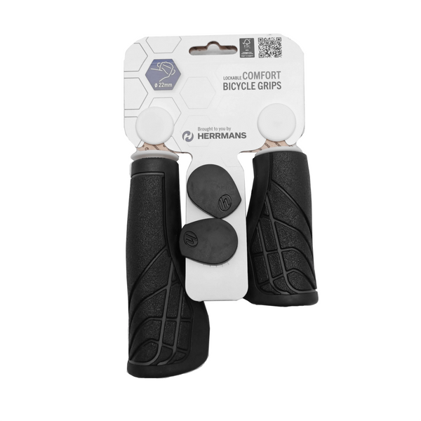 Herrmans handvatten Grip Line,zwart, lock ring. lengte: 125/90mm - AE-trading