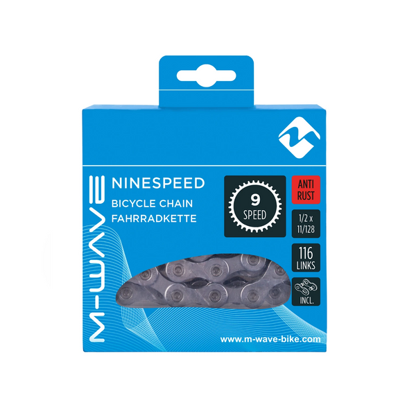 M-Wave ketting 9-speed, 1/2x11/128 116L zilver anti-roest (hangverpakking) - AE-trading