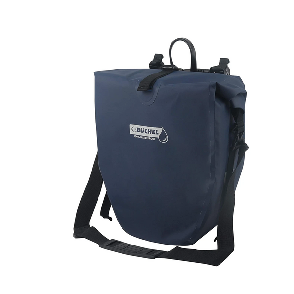 Büchel enkele tas,100% waterdicht. Waterdichte rits. afmetingen: 56,5 x 30 x 15 cm. Volume: 25,4L incl. Haaksysteem voor aan de bagagedrager. kleur Dress Blue - AE-trading