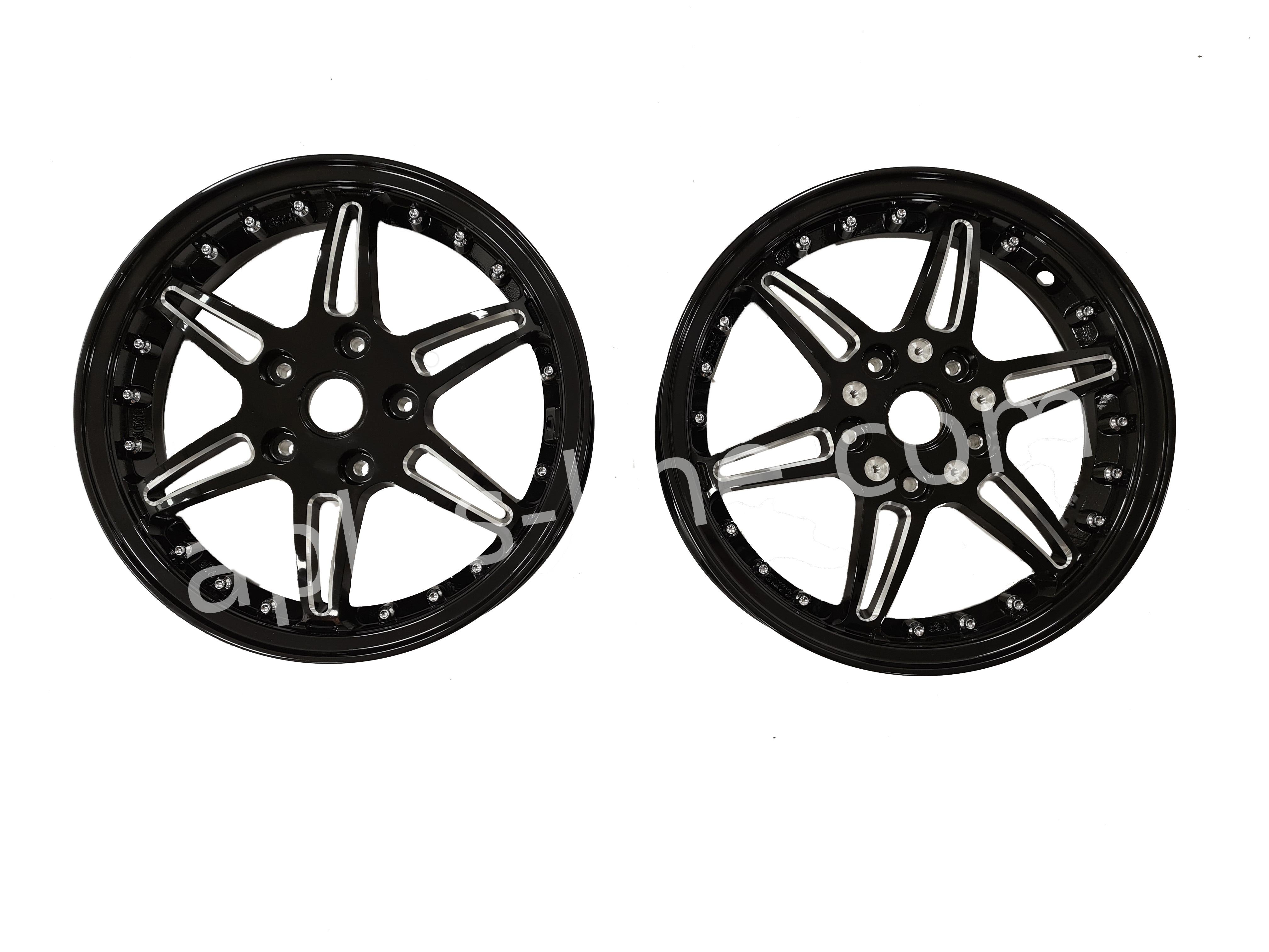 Velgen Set 12'' Aplus (Voor + Achter) Passend Op Vespa Gts Shiny Black Edition Sport - AE-trading