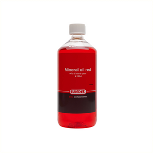 Elvedes minerale olie voor alle minerale remsystemen. Flacon 1000ml, kleur rood AE-trading