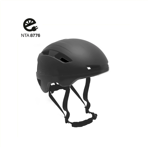 FALKX Helm, maat L 59-61cm mat zwart. NTA 8776 goedgekeurd. Voorzien van makkelijke draaisluiting en usb oplaadbaar LED achterlicht - AE-trading