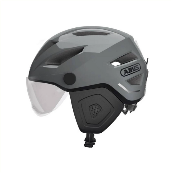 Abus helm Pedelec 2.0 ACE M (52-57 cm) Met vizier, oorkappen. Magnetische fidlock sluiting en regenhoes. Ponytail-compatible. NTA goedgekeurd voor snorscooter en speed pedelecs. Race Grey - AE-trading