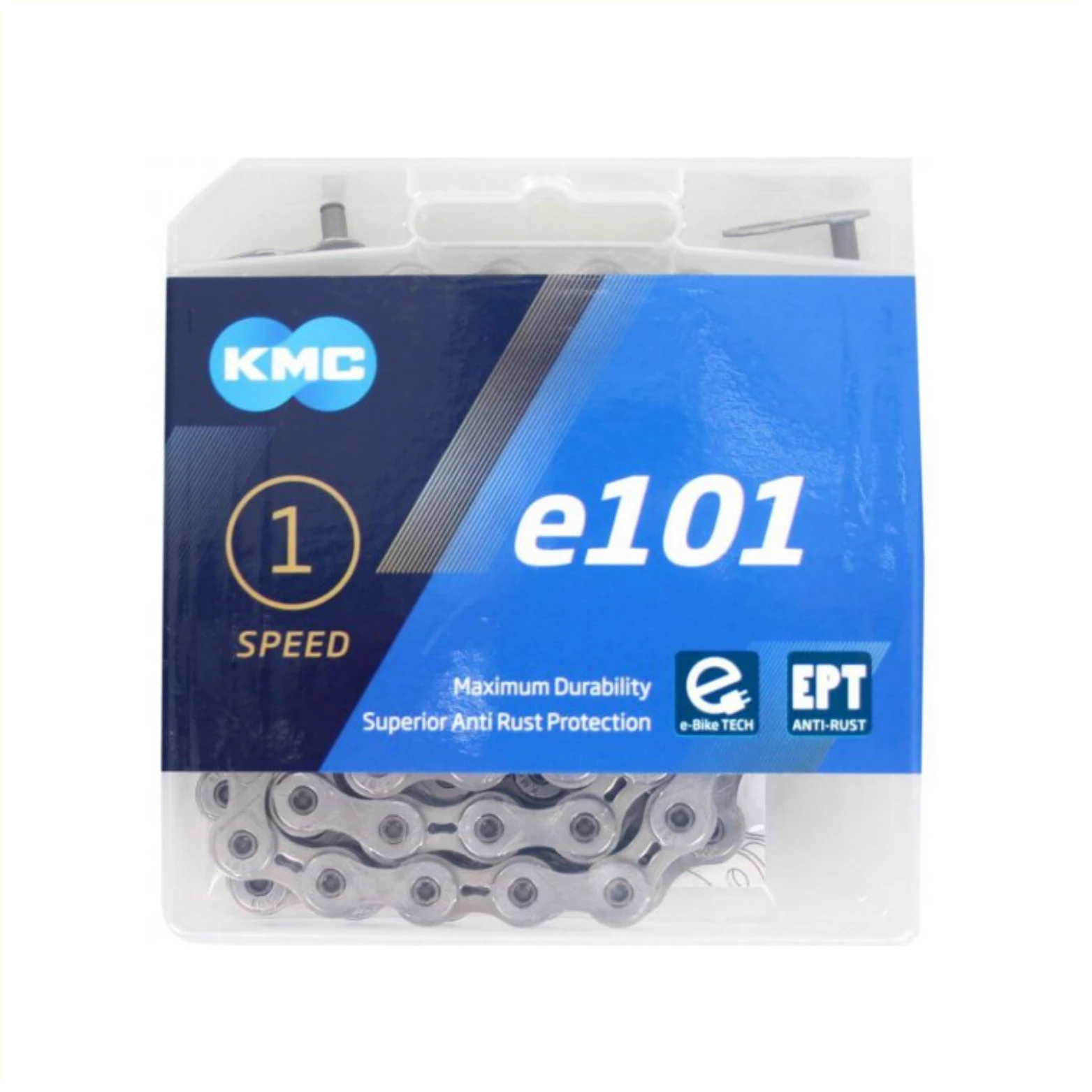 KMC ketting E101 EPT 1/2x1/8, 8mm pin, anti roest, 112 L single speed. Speciaal ontworpen (10.000 km) ketting voor mid-moto E-bikes - AE-trading
