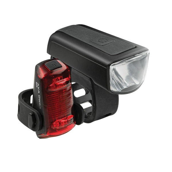 Axa DWN 30 set. Axa DWN 30, 30 lux koplamp en USB rear 1 lux LED achterlicht. Bevestiging dmv rubberen band. USB oplaadbaar. (hangverpakking) - AE-trading