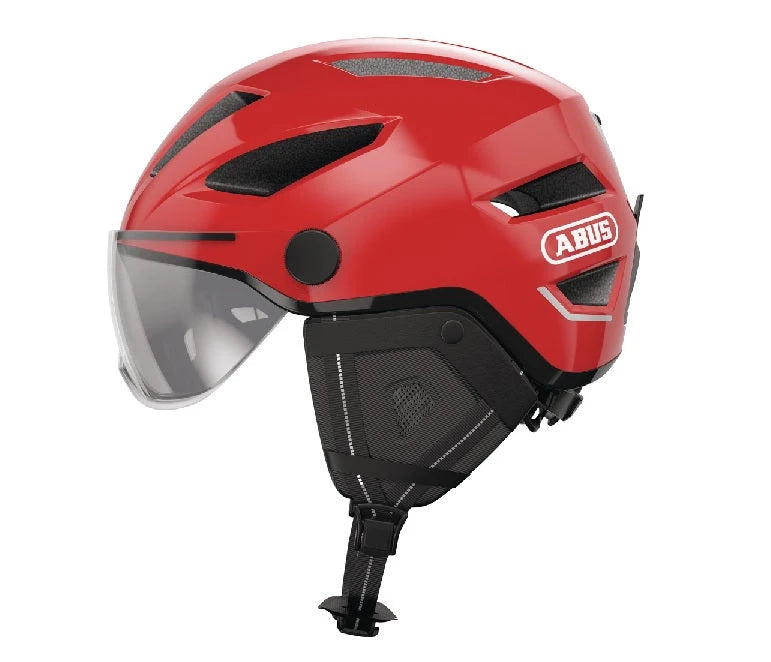 ABUS Pedelec 2.0 ACE Helm Rood M (52-57 cm) met Vizier, Oorkappen, Fidlock Sluiting en Regenhoes - NTA Goedgekeurd voor Speed Pedelecs en Snorscooters - Ponytail-Compatibel AE-trading