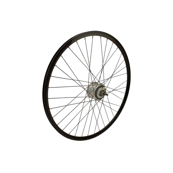 Achterwiel 28 x 1 3/8 Nexus 5 E-bike design voor Rollerbrake - zwarte geslepen alu hoge velg, zwarte spaken. Zonder toebehoren. voor toebehoren zie art. 9090 - AE-trading