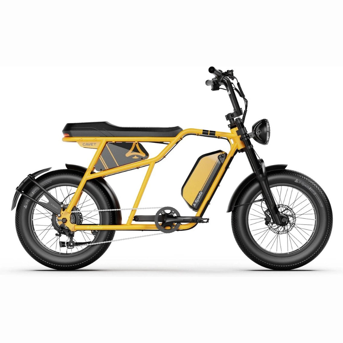 A-Spadz CAVET Air - Fatbike - 20 Inch - 250W Motor - 7 Versnellingen - 100 km Actieradius - Hydraulische Schijfremmen - Geel