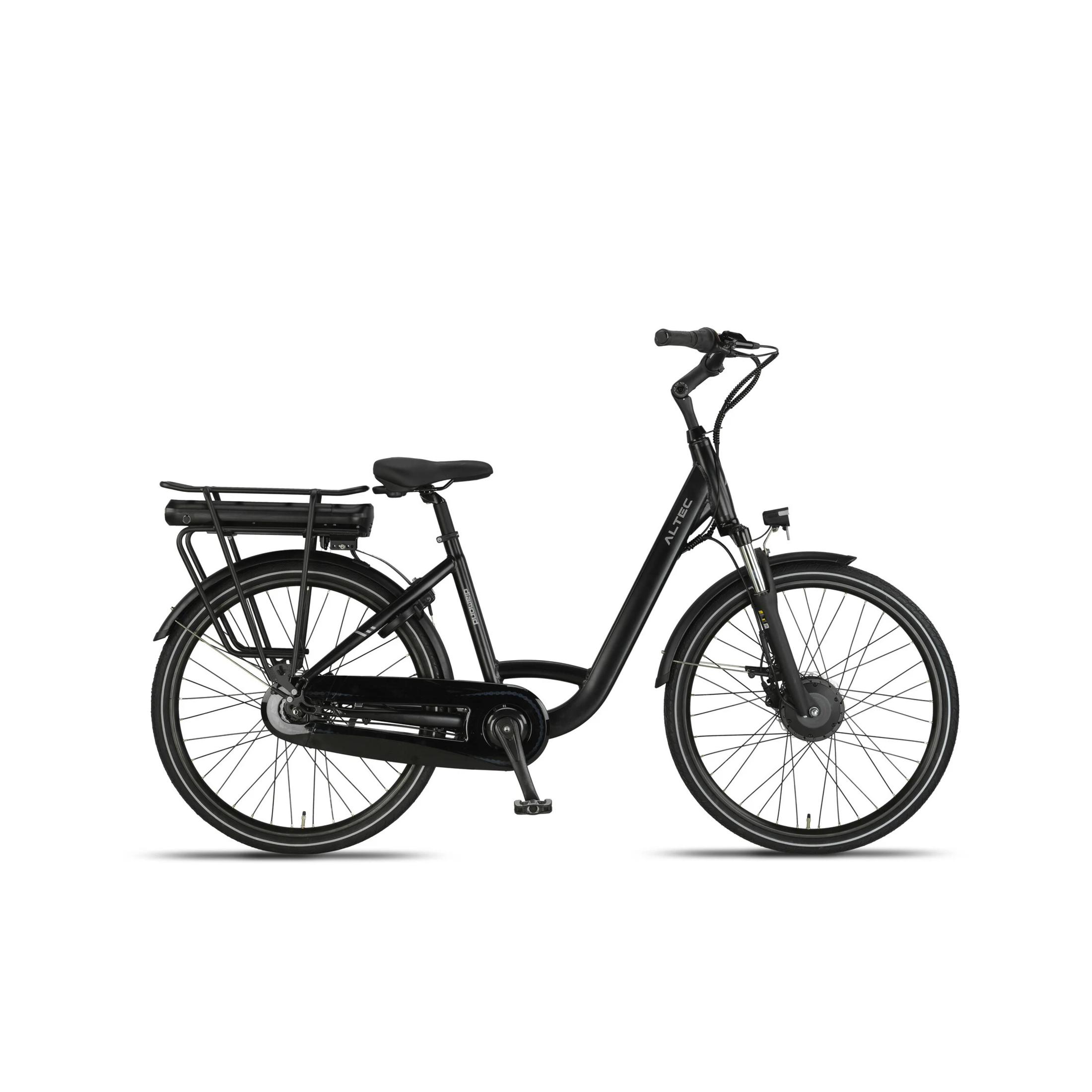 Altec Diamond - Elektrische Fiets - Mat Zwart - 26 inch - 44 cm - 250W (42Nm) Voorwielmotor - Accu 468Wh (36V, 13Ah) - Shimano Nexus 7 Versnellingen - Hydraulische Remmen - AE-trading
