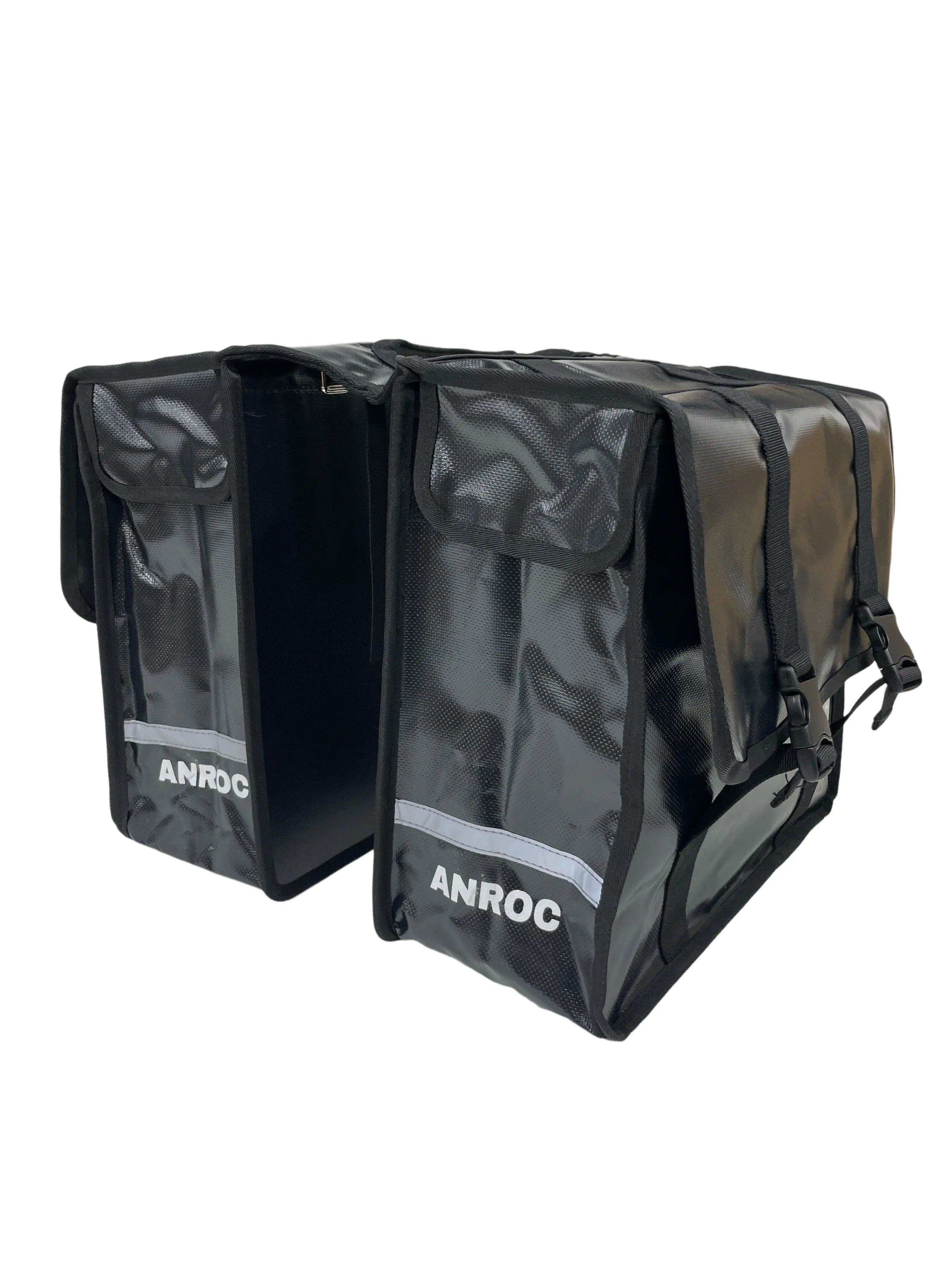 Anroc Dubbele fietstas 46L zwart - Tarpaulin PVC - Waterdicht en Reflecterend - AE-trading