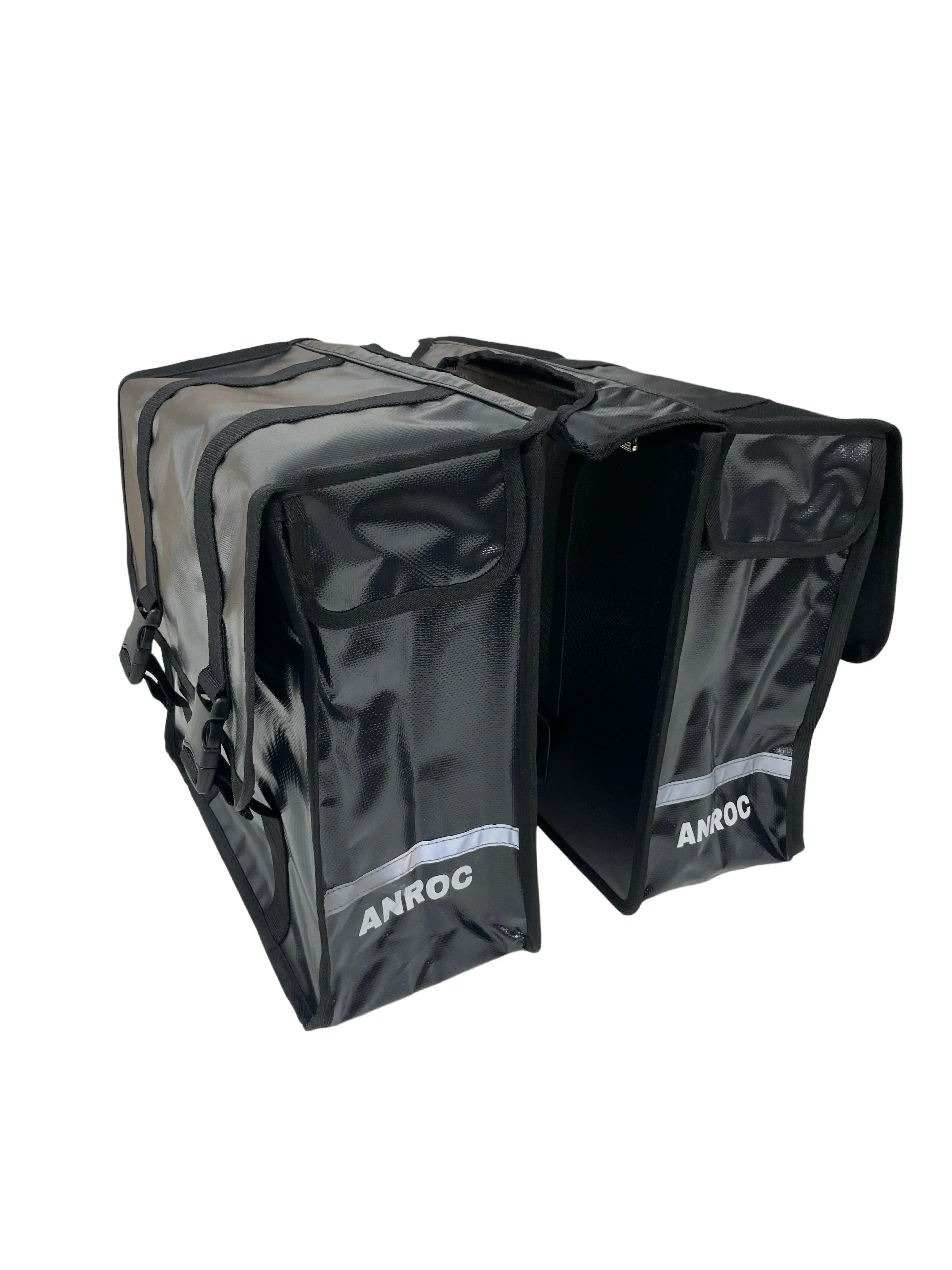 Anroc Dubbele fietstas 46L zwart - Tarpaulin PVC - Waterdicht en Reflecterend - AE-trading