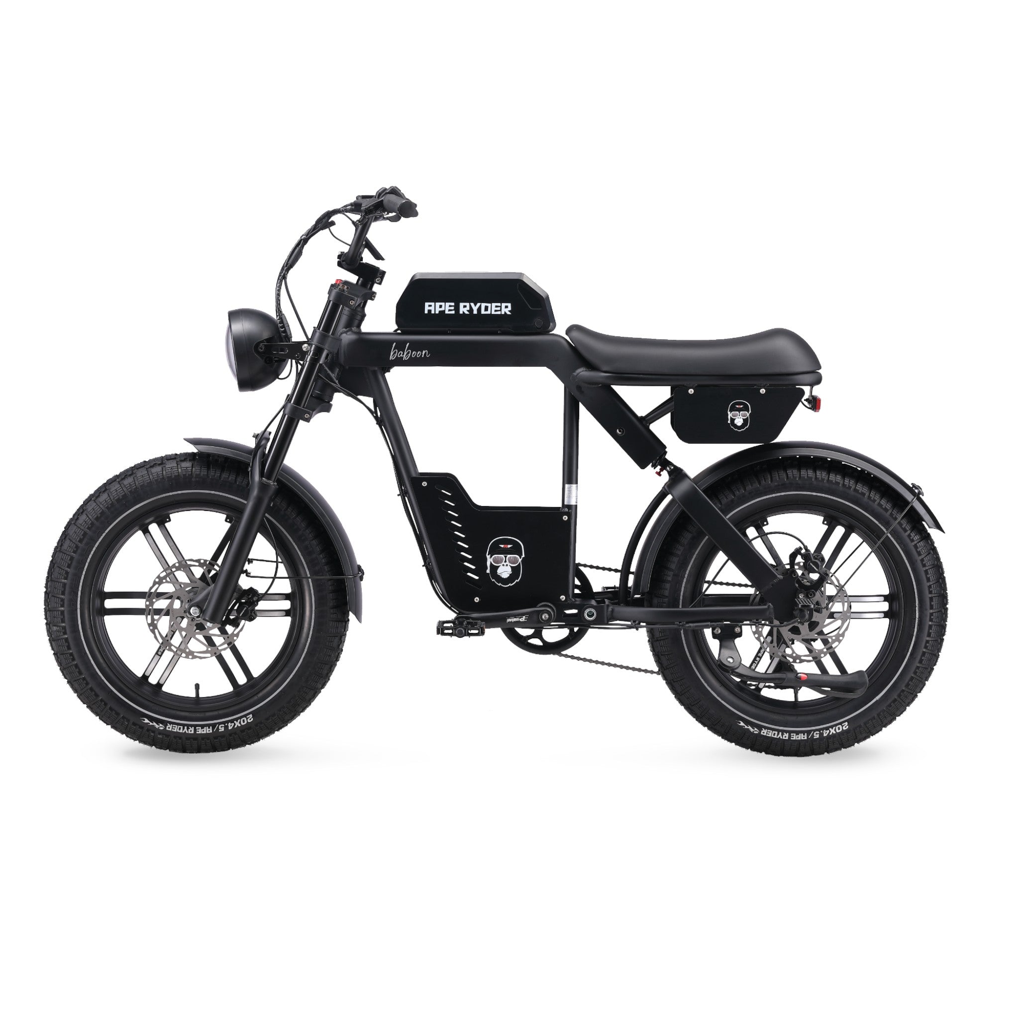 Ape Ryder Baboon - Fatbike - Mat Zwart - 20x4.5 inch Kenda Banden - Accu 48V (14.5Ah) - 250W Achterwielmotor - Shimano 7 Versnellingen - Hydraulische Remmen - AE-trading
