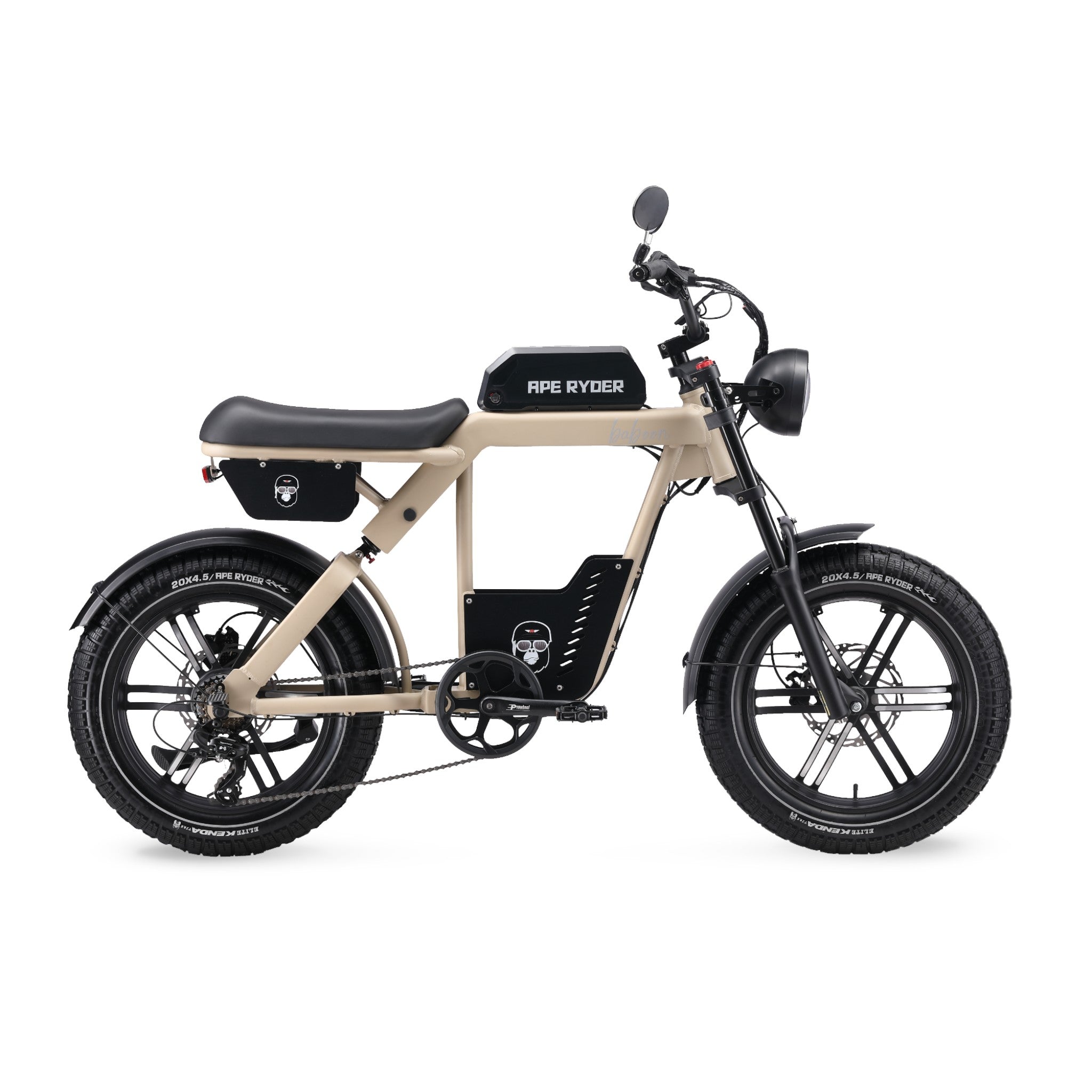Ape Ryder Baboon - Fatbike - Zand - 20x4.5 inch Kenda Banden - Accu 48V (14.5Ah) - 250W Achterwielmotor - Shimano 7 Versnellingen - Hydraulische Remmen - AE-trading