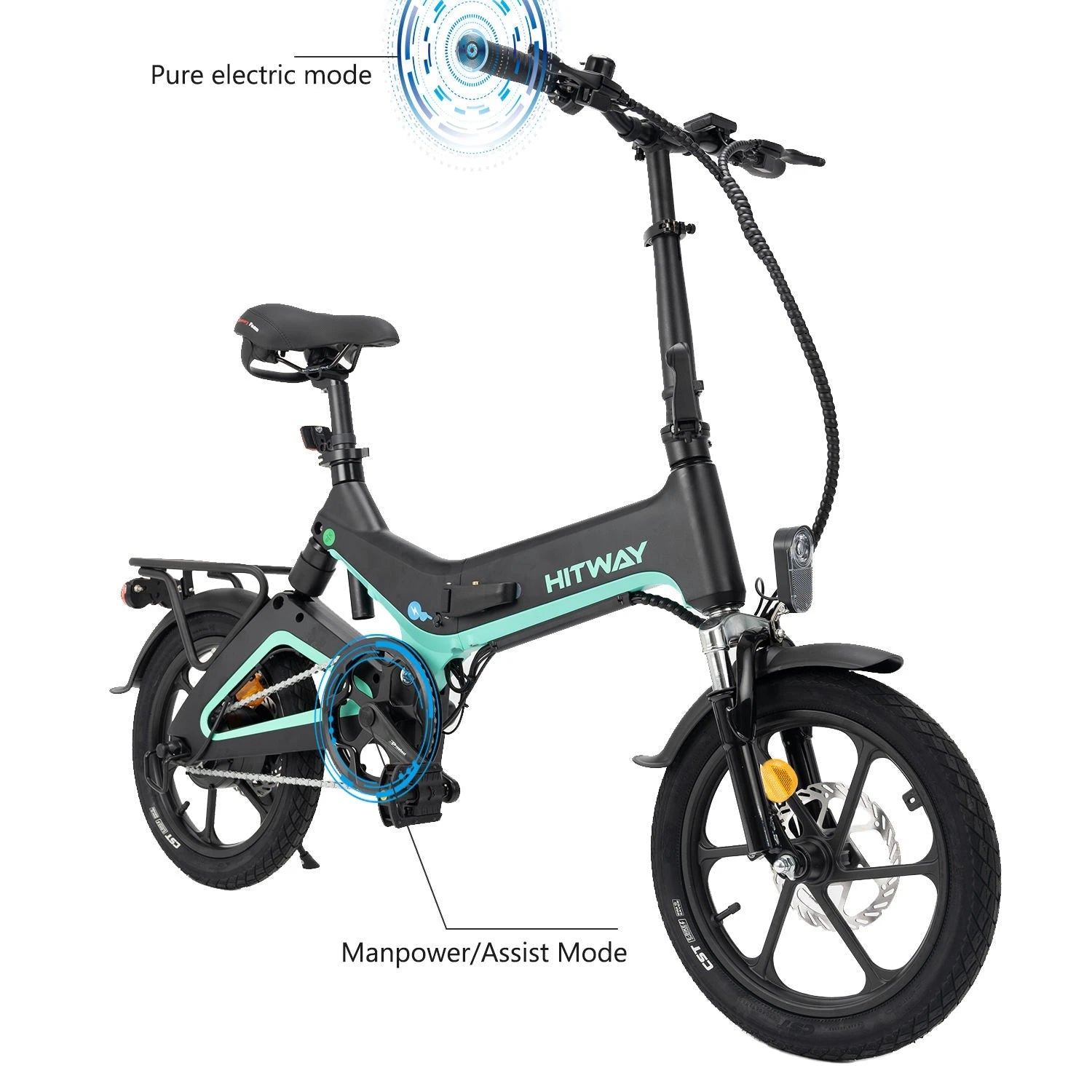 Hitway BK2 Vouwfiets elektrische fiets E-bike Zwart Groen AE-trading