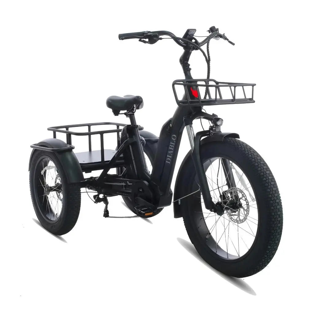 Diablo Big Foot Fatbike Driewieler Fiets Elektrisch Cargo - Mat zwart - Twee accu's - AE-trading