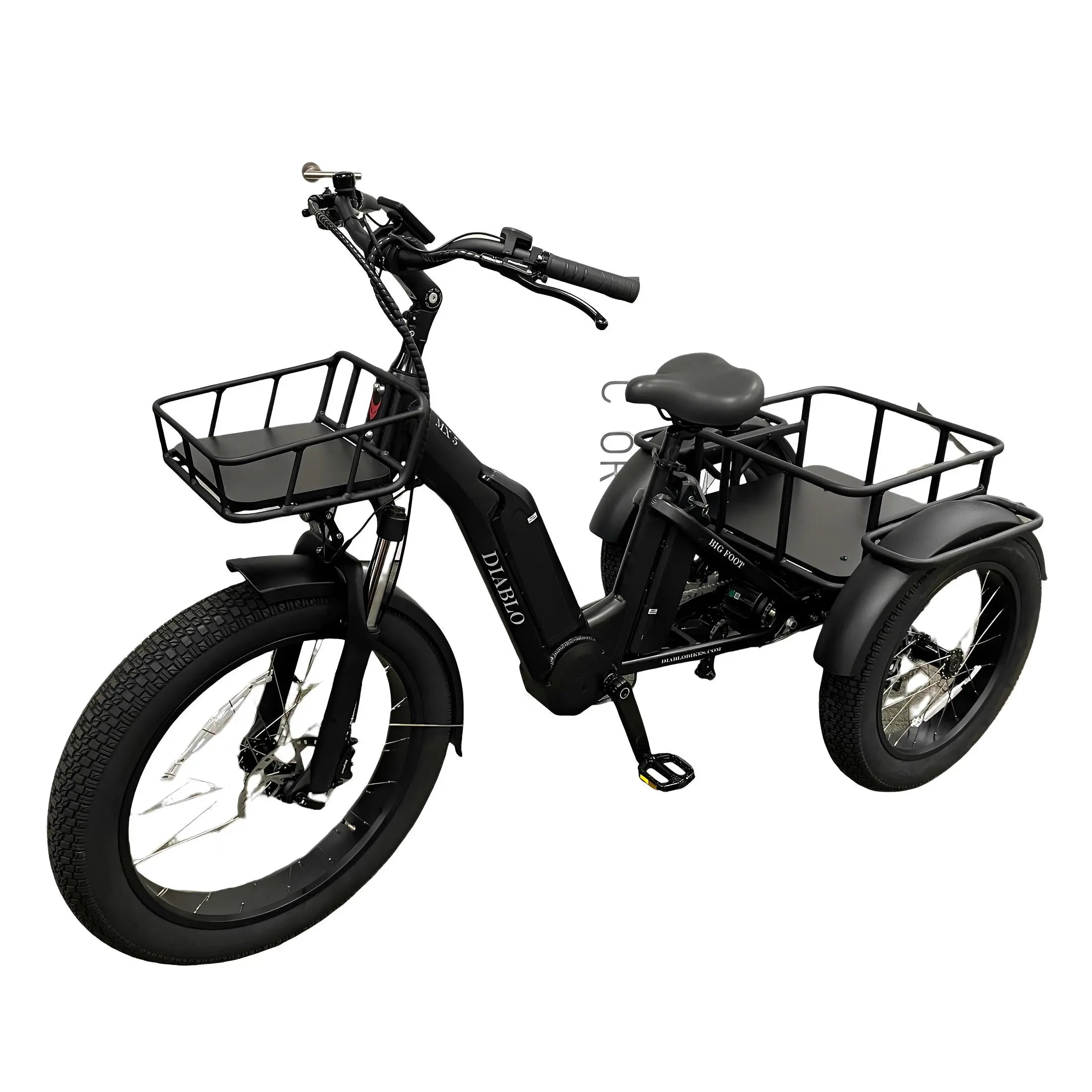 Diablo Big Foot Fatbike Driewieler Fiets Elektrisch Cargo - Mat zwart - Twee accu's - AE-trading