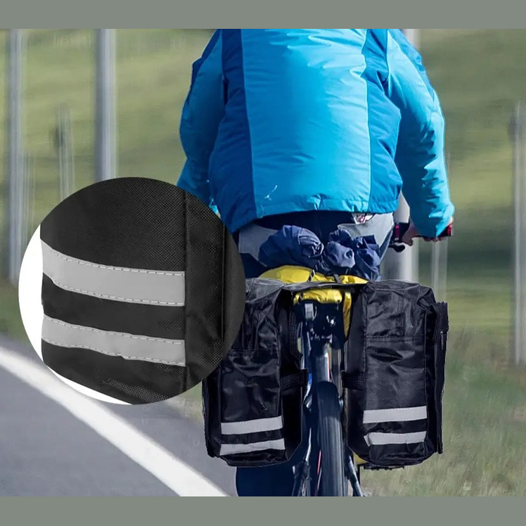 Dubbele fietstas zwart 30L met reflectoren