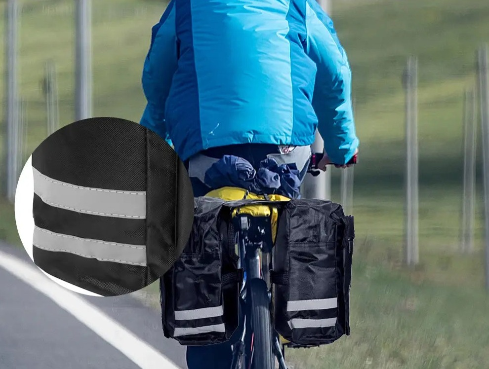 Dubbele fietstas zwart 30L met reflectoren - AE-trading