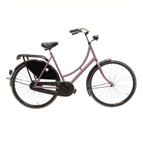 Avalon Oma Export D50cm. Kleur: oud-roze. Uitvoering: remnaaf. Met oa: witte lijn banden, zwarte alu 635 velgen, linnen jasbeschermers, spaak 13 , Hesling kettingkast, Thun trapas, Humpert stuur , MADE IN HOLLAND. - AE-trading